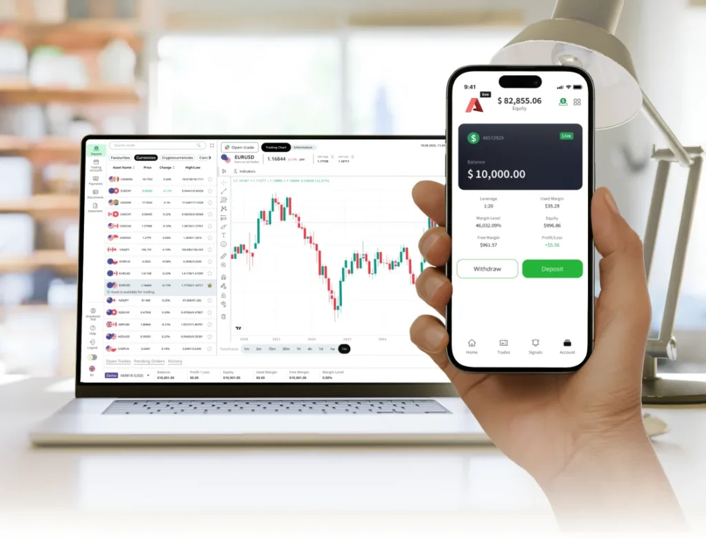 Axwel mobile trading platform interface on smartphone